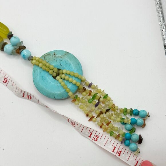 Turquoise Donut Chunky Natural Stone Bohemian Necklace Citrine Amber Sterling - Picture 7 of 12